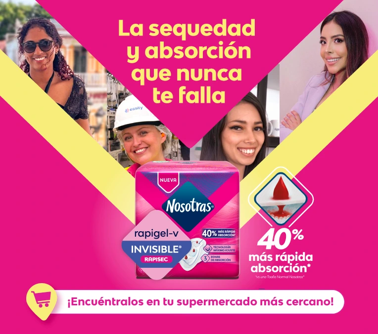 Infográfico Toallas Nosotras® Invisible Rapigel - Sequedad y absorción